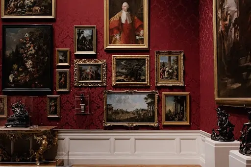 An in-demand art display exhibiting valuable pieces of work