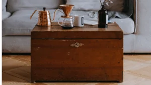 Chest repurposed as a unique coffee table